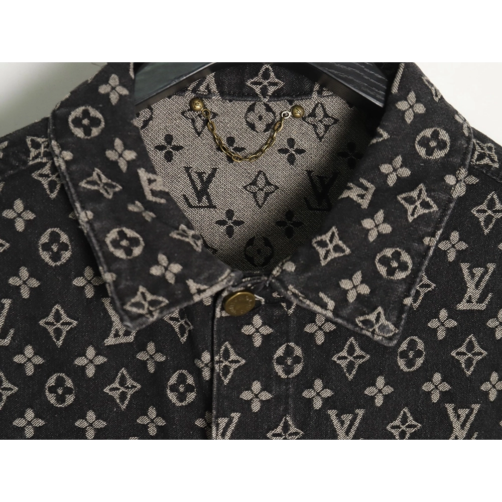 Louis Vuitton monogram print distressed denim jacket,Cheap Replica Reps Louis Vuitton