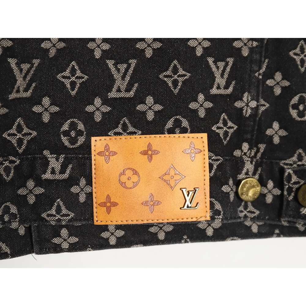 Louis Vuitton monogram print distressed denim jacket,Cheap Replica Reps Louis Vuitton