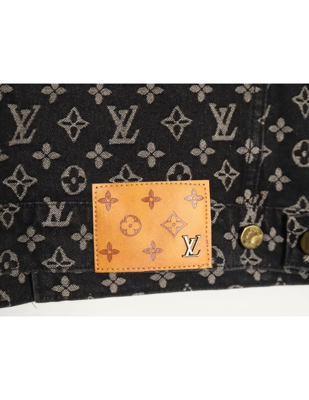Louis Vuitton monogram print distressed denim jacket,Cheap Replica Reps Louis Vuitton