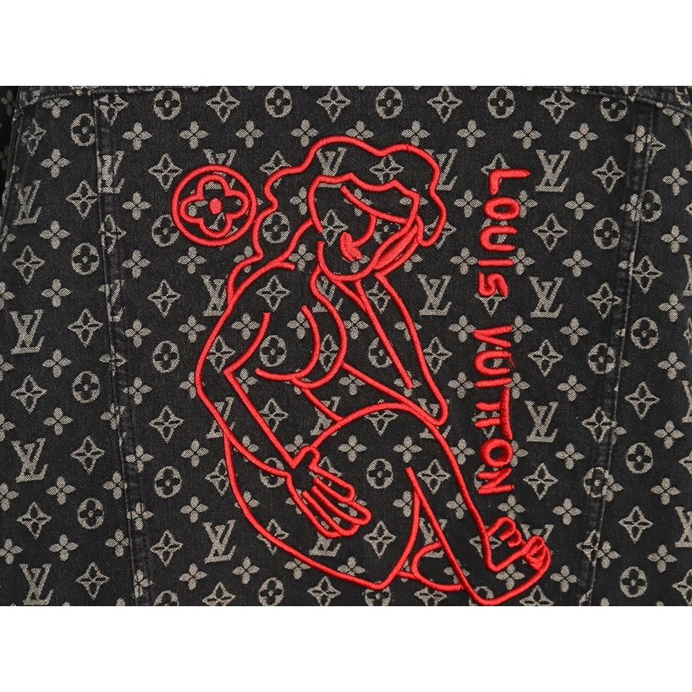 Louis Vuitton monogram print distressed denim jacket,Cheap Replica Reps Louis Vuitton