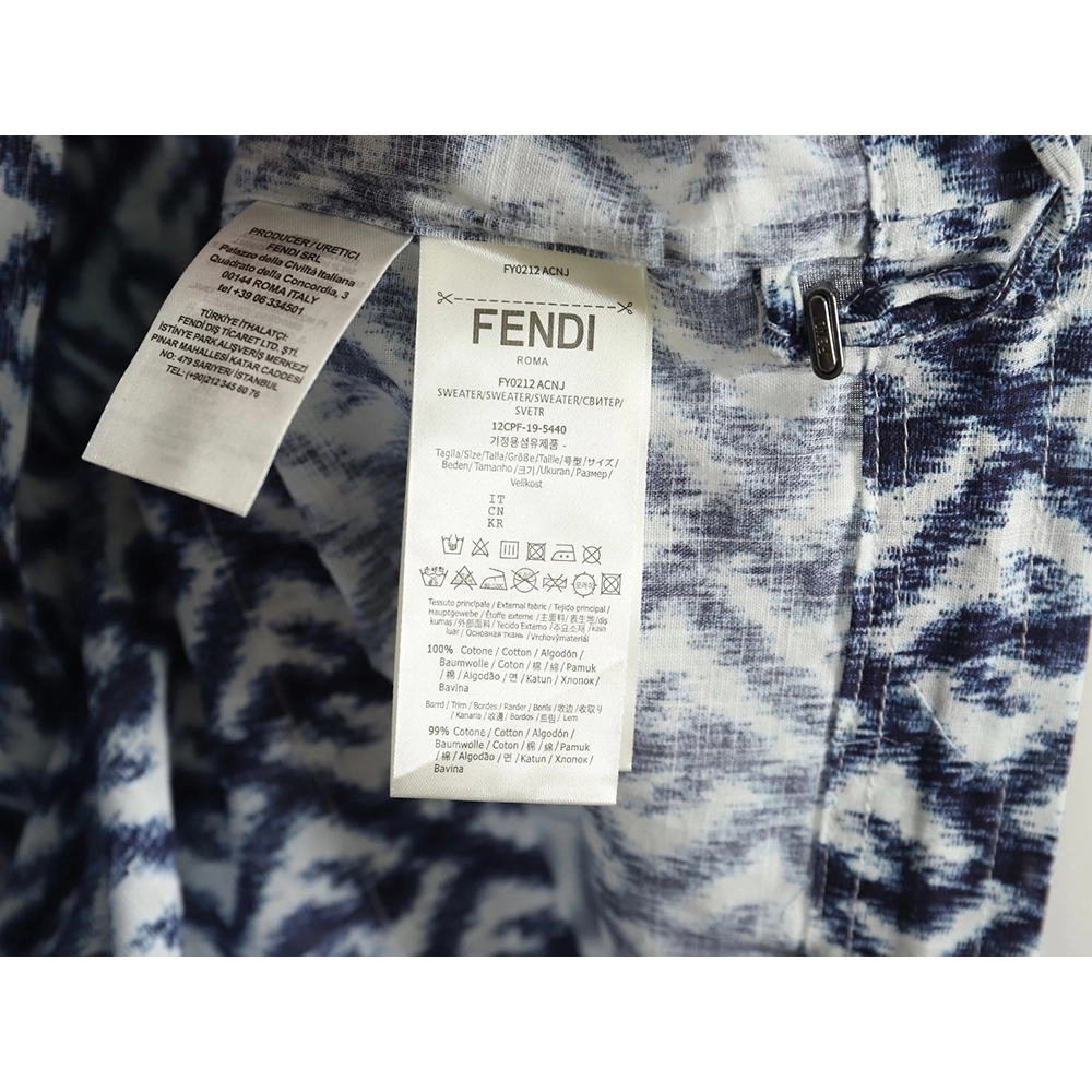Fendi blue double FF full print colorblock long sleeve shirt,Cheap Replica Reps Fendi