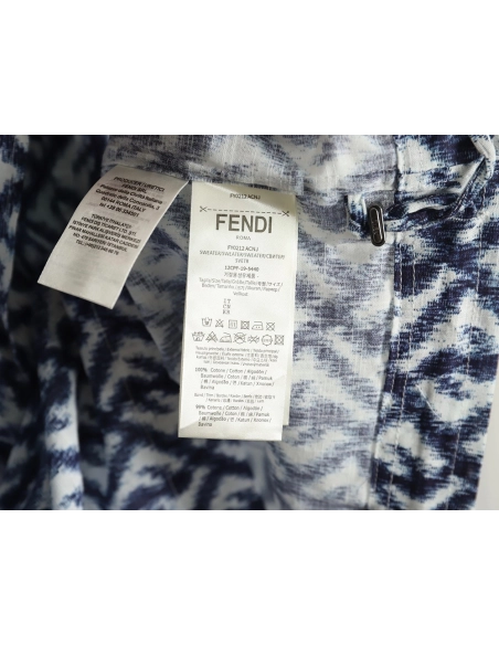 Fendi blue double FF full print colorblock long sleeve shirt,Cheap Replica Reps Fendi