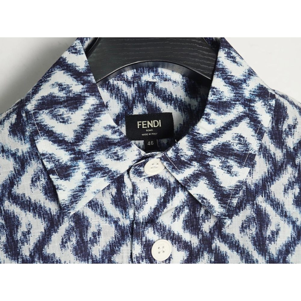 Fendi blue double FF full print colorblock long sleeve shirt,Cheap Replica Reps Fendi
