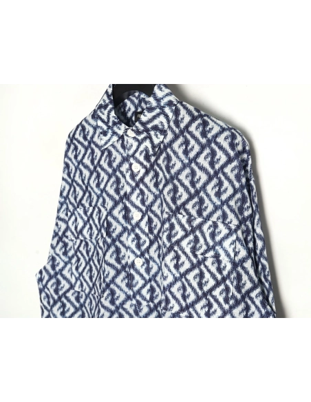 Fendi blue double FF full print colorblock long sleeve shirt,Cheap Replica Reps Fendi