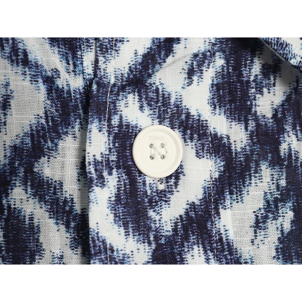 Fendi blue double FF full print colorblock long sleeve shirt,Cheap Replica Reps Fendi