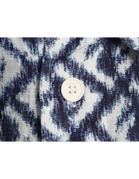 Fendi blue double FF full print colorblock long sleeve shirt,Cheap Replica Reps Fendi