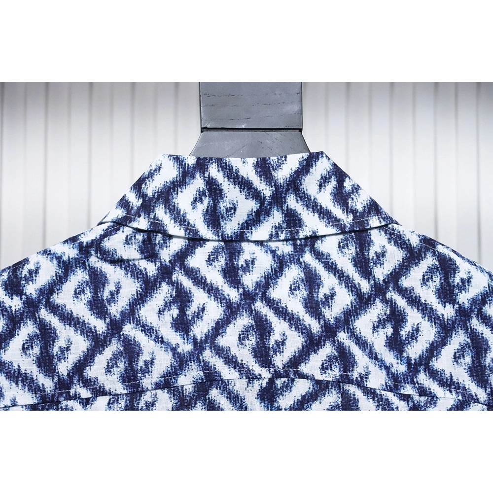 Fendi blue double FF full print colorblock long sleeve shirt,Cheap Replica Reps Fendi