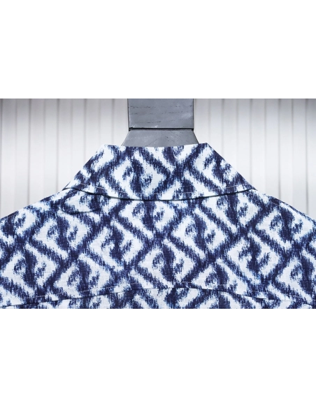Fendi blue double FF full print colorblock long sleeve shirt,Cheap Replica Reps Fendi