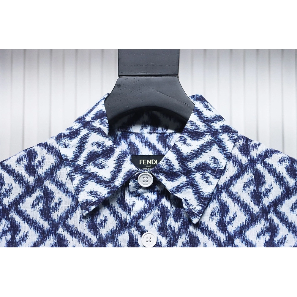 Fendi blue double FF full print colorblock long sleeve shirt,Cheap Replica Reps Fendi