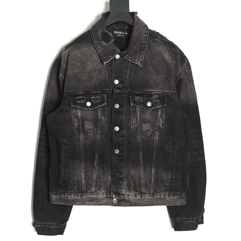 Balenciaga distressed lightning denim jacket,Cheap Replica Reps Balenciaga