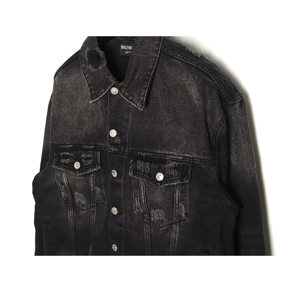 Balenciaga distressed lightning denim jacket,Cheap Replica Reps Balenciaga