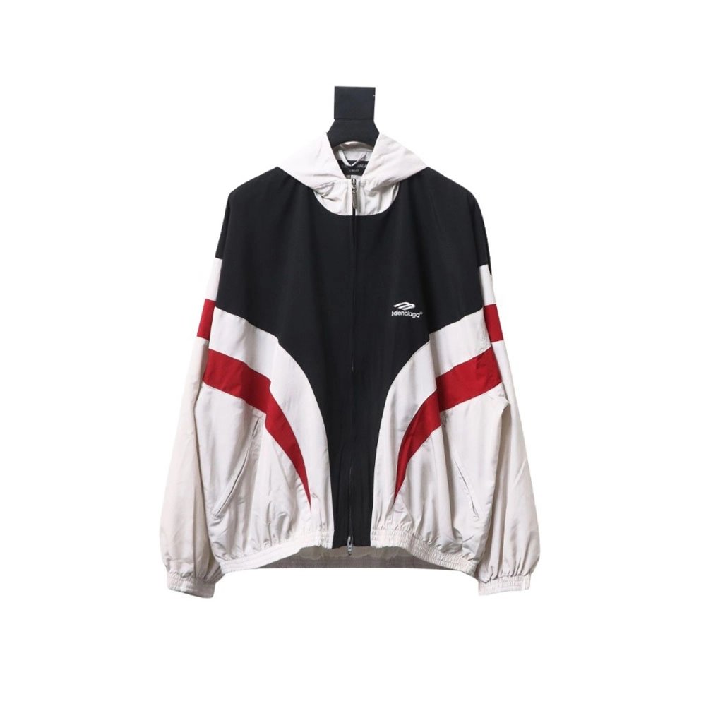 Balenciaga 3B red and white patchwork hooded jacket,Cheap Replica Reps Balenciaga