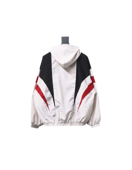 Balenciaga 3B red and white patchwork hooded jacket,Cheap Replica Reps Balenciaga