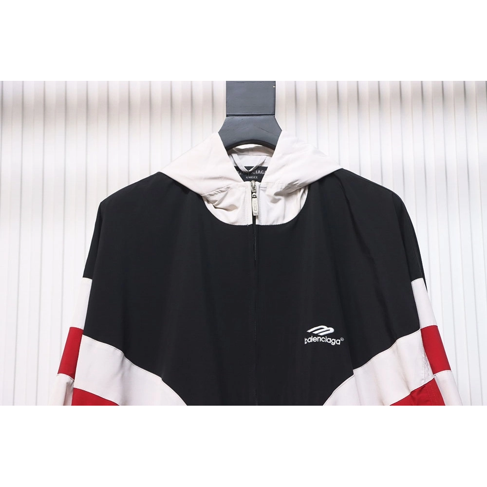Balenciaga 3B red and white patchwork hooded jacket,Cheap Replica Reps Balenciaga
