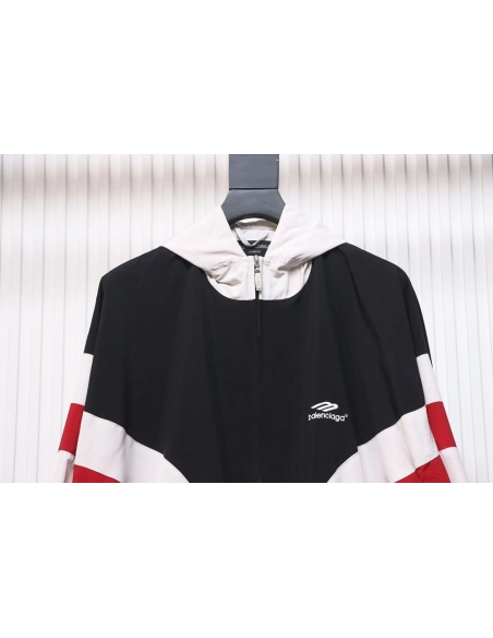 Balenciaga 3B red and white patchwork hooded jacket,Cheap Replica Reps Balenciaga