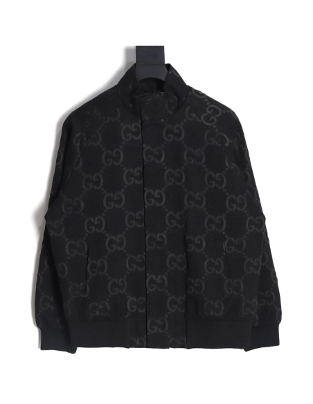Gucci Double G full print canvas stand collar quilted jacket,Cheap Replica Reps Gucci