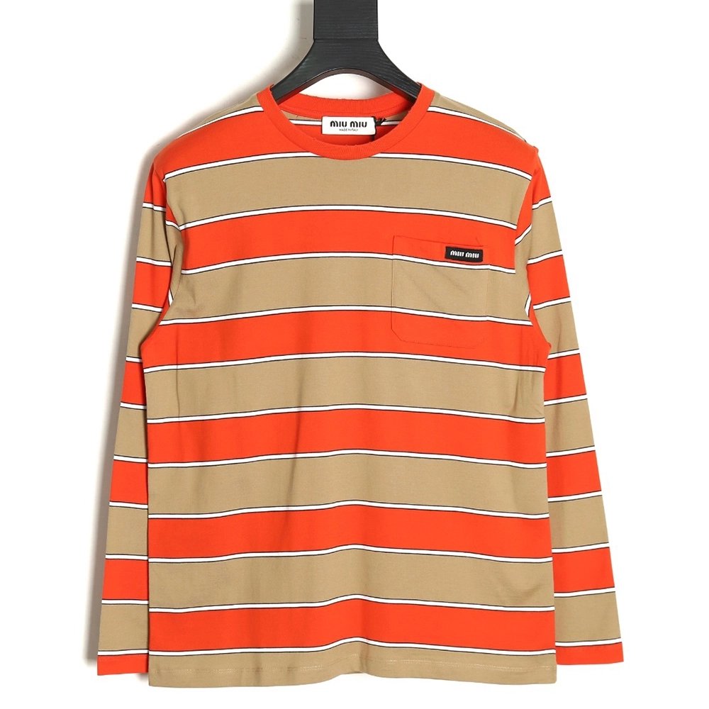 Miu Miu contrast striped longsleeved Tshirt,Cheap Replica Reps Miu Miu