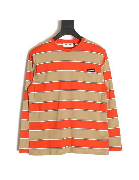Miu Miu contrast striped longsleeved Tshirt,Cheap Replica Reps Miu Miu
