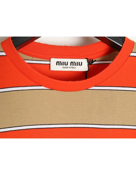 Miu Miu contrast striped longsleeved Tshirt,Cheap Replica Reps Miu Miu