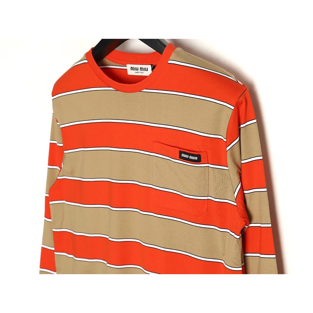Miu Miu contrast striped longsleeved Tshirt,Cheap Replica Reps Miu Miu