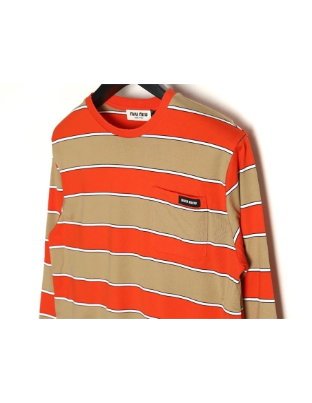 Miu Miu contrast striped longsleeved Tshirt,Cheap Replica Reps Miu Miu
