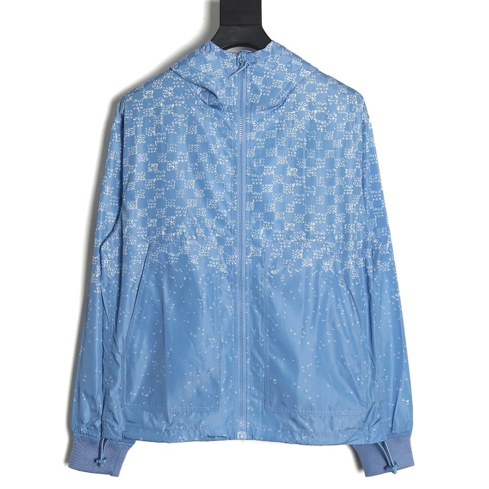 Louis Vuitton airplane gradient lettering print hooded zipup jacket,Cheap Replica Reps Louis Vuitton