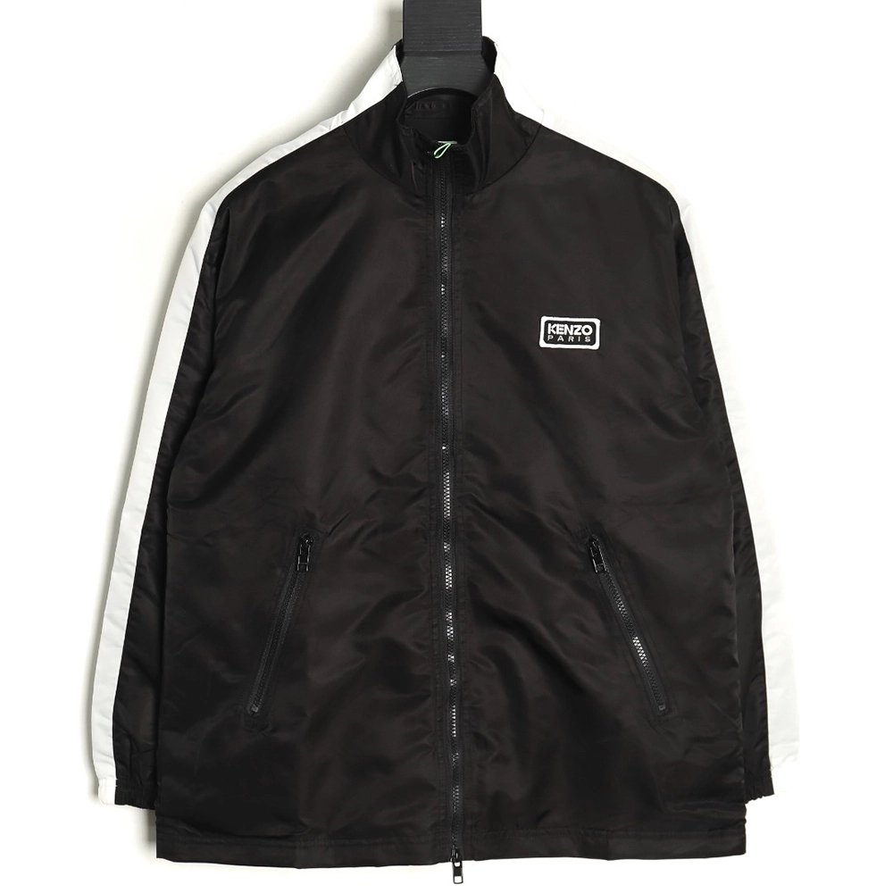 Kenzo black label white embroidery thin cotton stand collar jacket,Cheap Replica Reps Kenzo