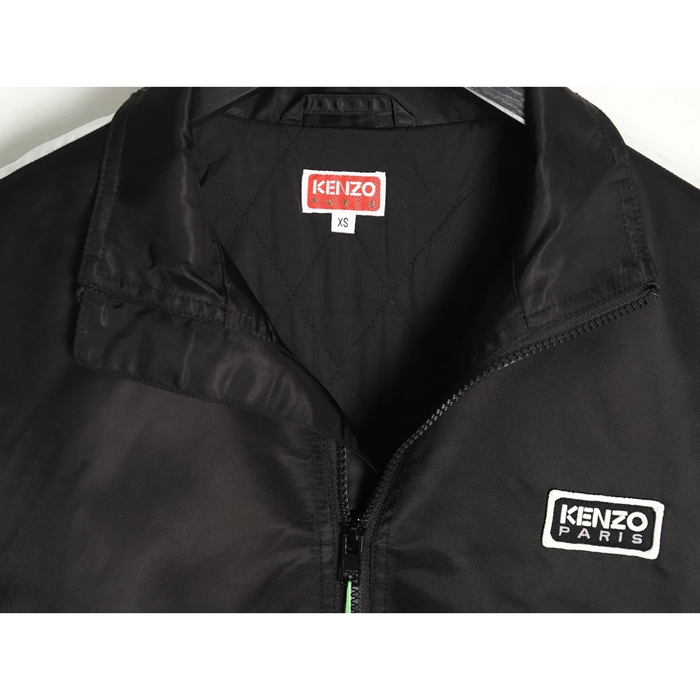 Kenzo black label white embroidery thin cotton stand collar jacket,Cheap Replica Reps Kenzo