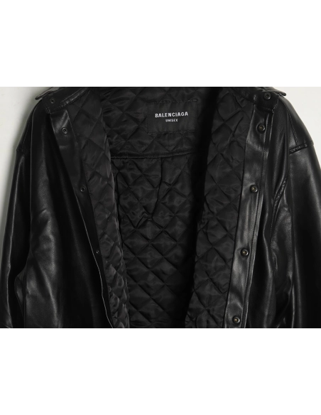 Balenciaga Parka Zip Hooded Leather Jacket,Cheap Replica Reps Balenciaga