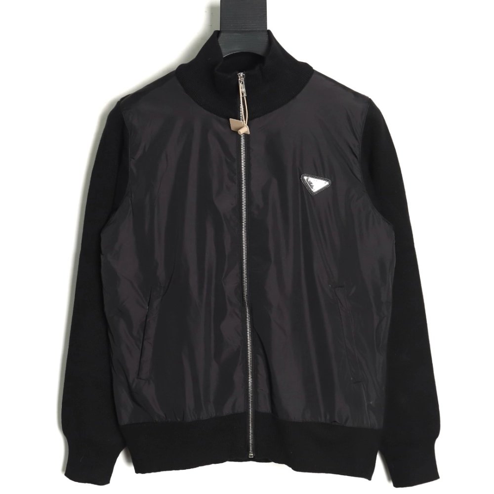 Prada inverted triangle logo knitted patchwork jacket,Cheap Replica Reps Prada