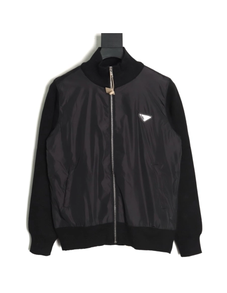 Prada inverted triangle logo knitted patchwork jacket,Cheap Replica Reps Prada