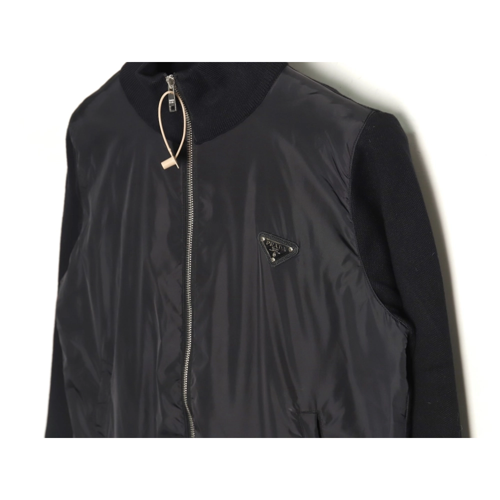Prada inverted triangle logo knitted patchwork jacket,Cheap Replica Reps Prada