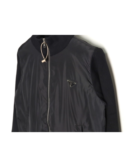 Prada inverted triangle logo knitted patchwork jacket,Cheap Replica Reps Prada