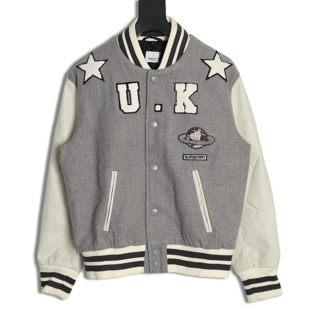Burberry Grey Paneled Baseball Jacket,Cheap Replica Reps Burberry