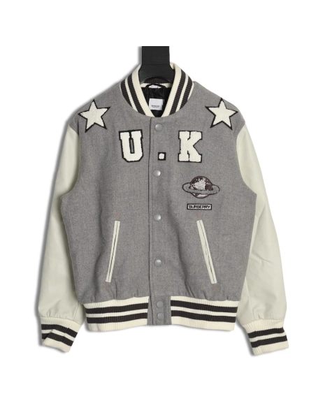 Burberry Grey Paneled Baseball Jacket,Cheap Replica Reps Burberry