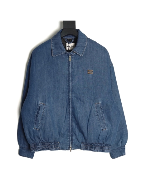 Miu Miu denim down jacket with embroidery,Cheap Replica Reps Miu Miu