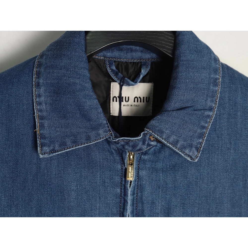 Miu Miu denim down jacket with embroidery,Cheap Replica Reps Miu Miu