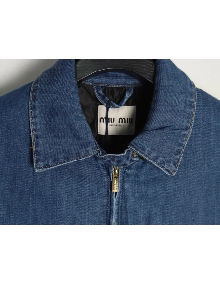 Miu Miu denim down jacket with embroidery,Cheap Replica Reps Miu Miu