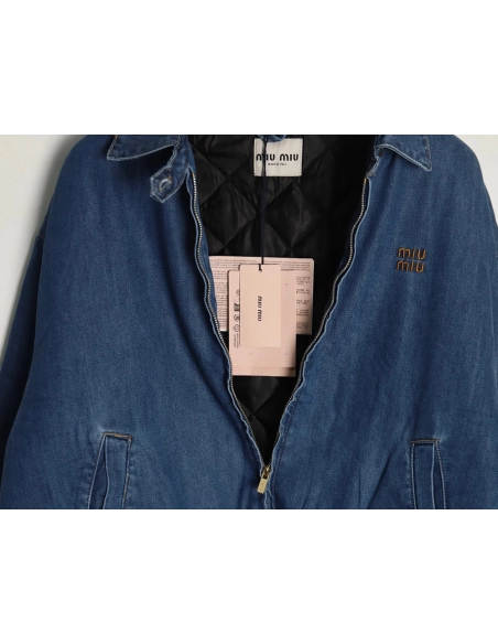 Miu Miu denim down jacket with embroidery,Cheap Replica Reps Miu Miu