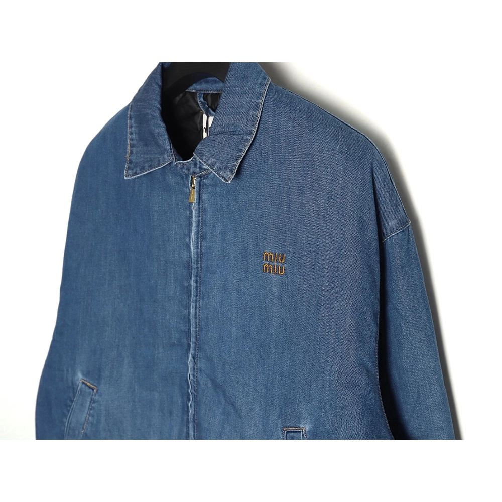 Miu Miu denim down jacket with embroidery,Cheap Replica Reps Miu Miu