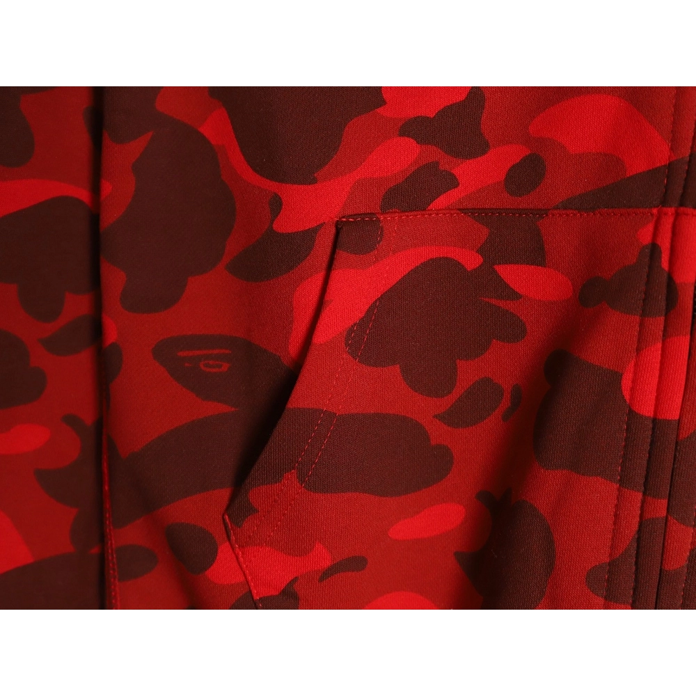 Bape shark head tiger head zipper camouflage double hoodie TSK1,Cheap Replica Reps Bape