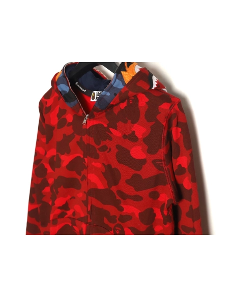 Bape shark head tiger head zipper camouflage double hoodie TSK1,Cheap Replica Reps Bape