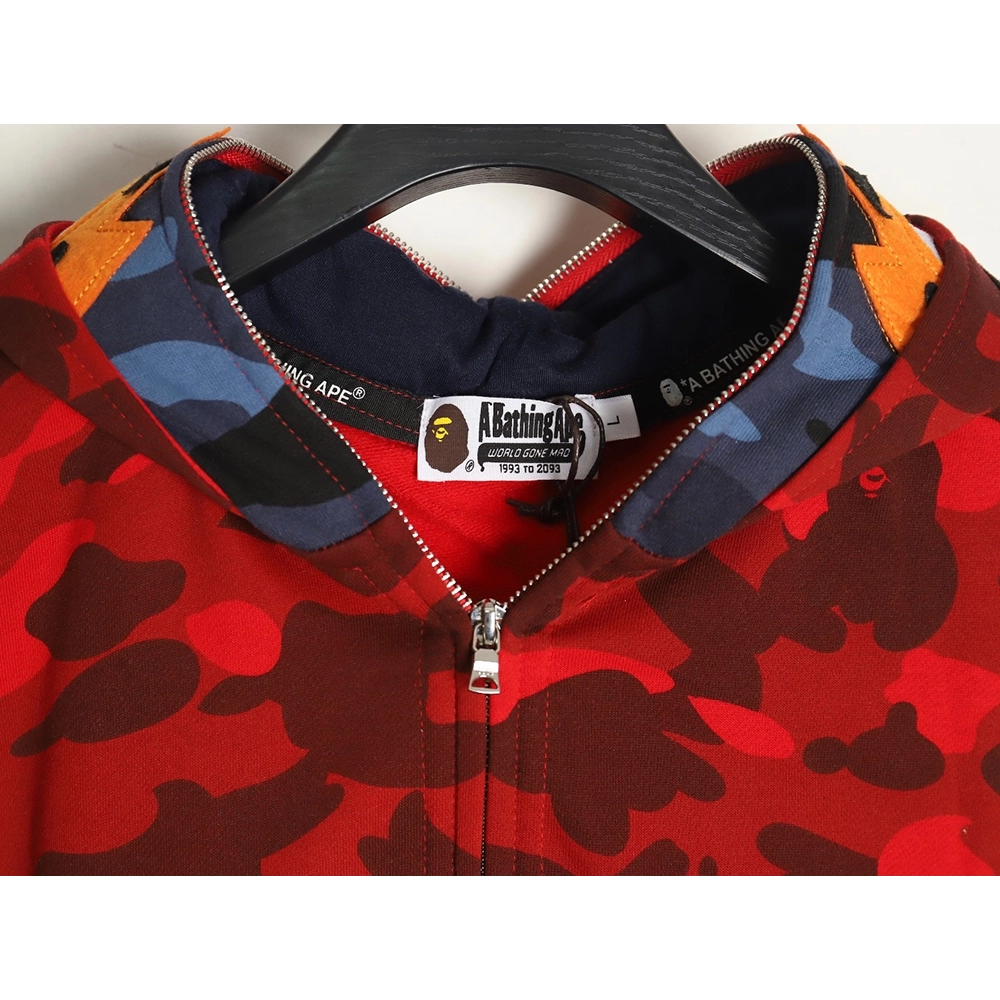 Bape shark head tiger head zipper camouflage double hoodie TSK1,Cheap Replica Reps Bape