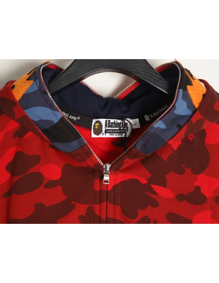 Bape shark head tiger head zipper camouflage double hoodie TSK1,Cheap Replica Reps Bape