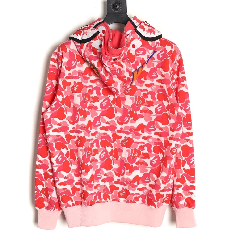 Bape shark head tiger head zipper camouflage double hoodie,Cheap Replica Reps Bape