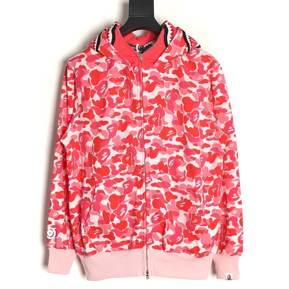Bape shark head tiger head zipper camouflage double hoodie,Cheap Replica Reps Bape