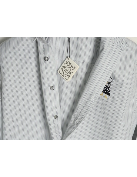 Loewe Pocket Guinea Fowl Embroidery Lapel Shirt,Loewe Shirt,Shirt,APPAREL