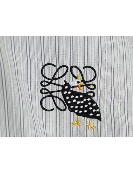 Loewe Pocket Guinea Fowl Embroidery Lapel Shirt,Loewe Shirt,Shirt,APPAREL