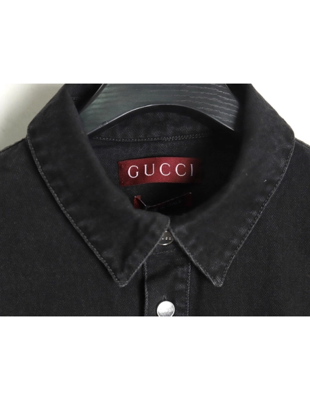 Gucci patch embroidered denim jacket,Gucci Jacket,Jacket,APPAREL