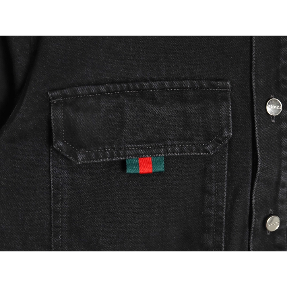 Gucci patch embroidered denim jacket,Gucci Jacket,Jacket,APPAREL
